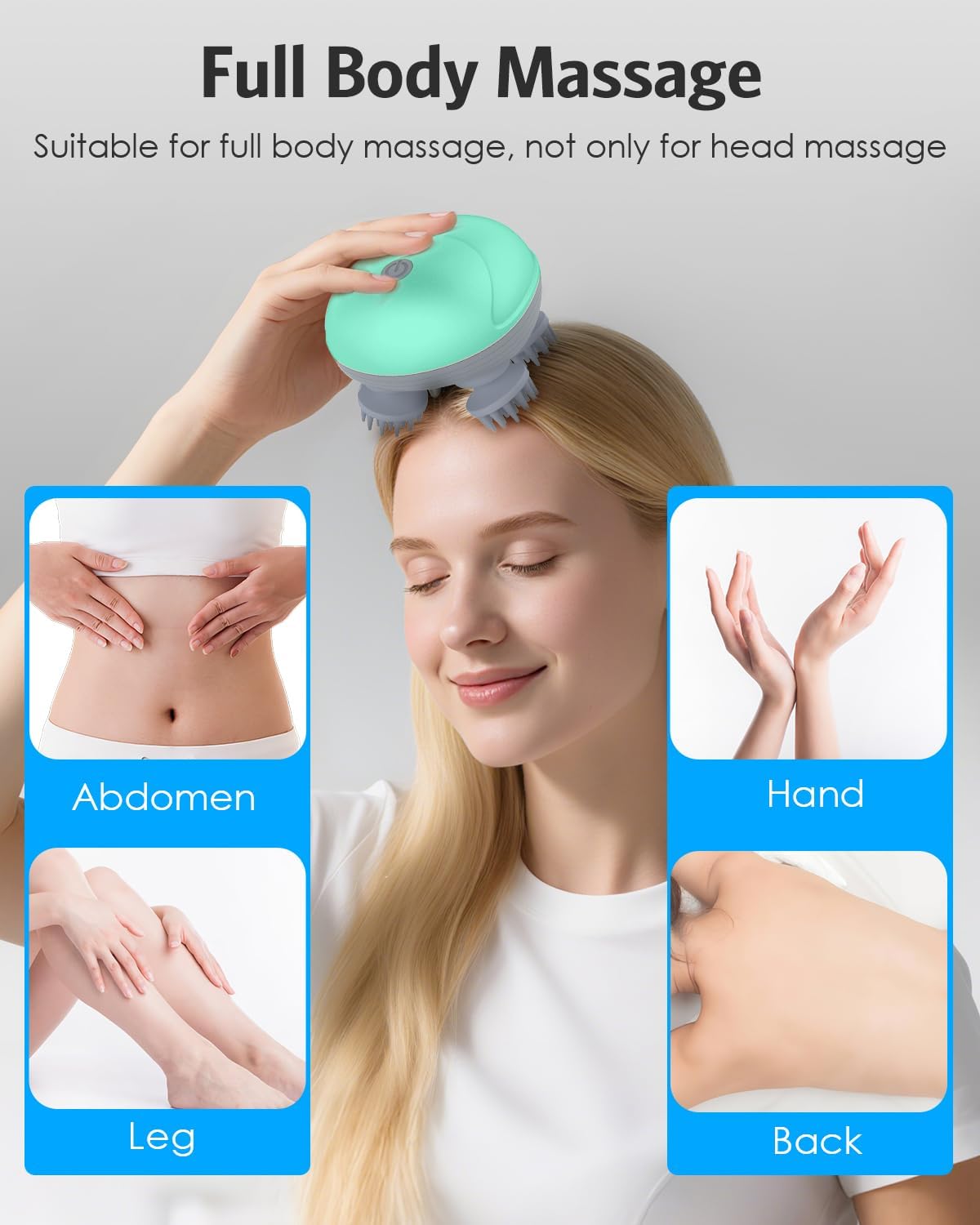 AMIR Electric Scalp Massager, Portable Head Massager with Kneading 96 Massage Nodes, Handheld Head Scratcher Massager for Stress Relax and Pain Relief, Ideal Gifts for Women, Men, Green