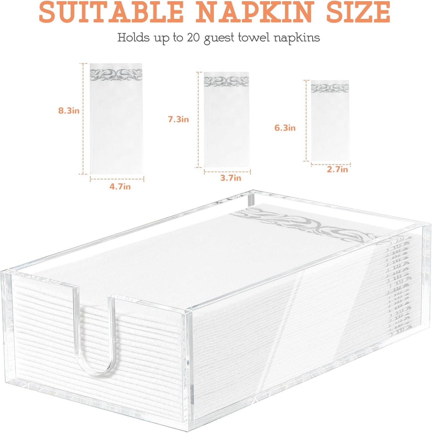 Acrylic Napkin Holder - Clear Thicker Guest Towel Holder Tray for Bathroom Kitchen Dining Room, Disposable Paper Hand Towels?0.2in Thickness? (Pack of 2)