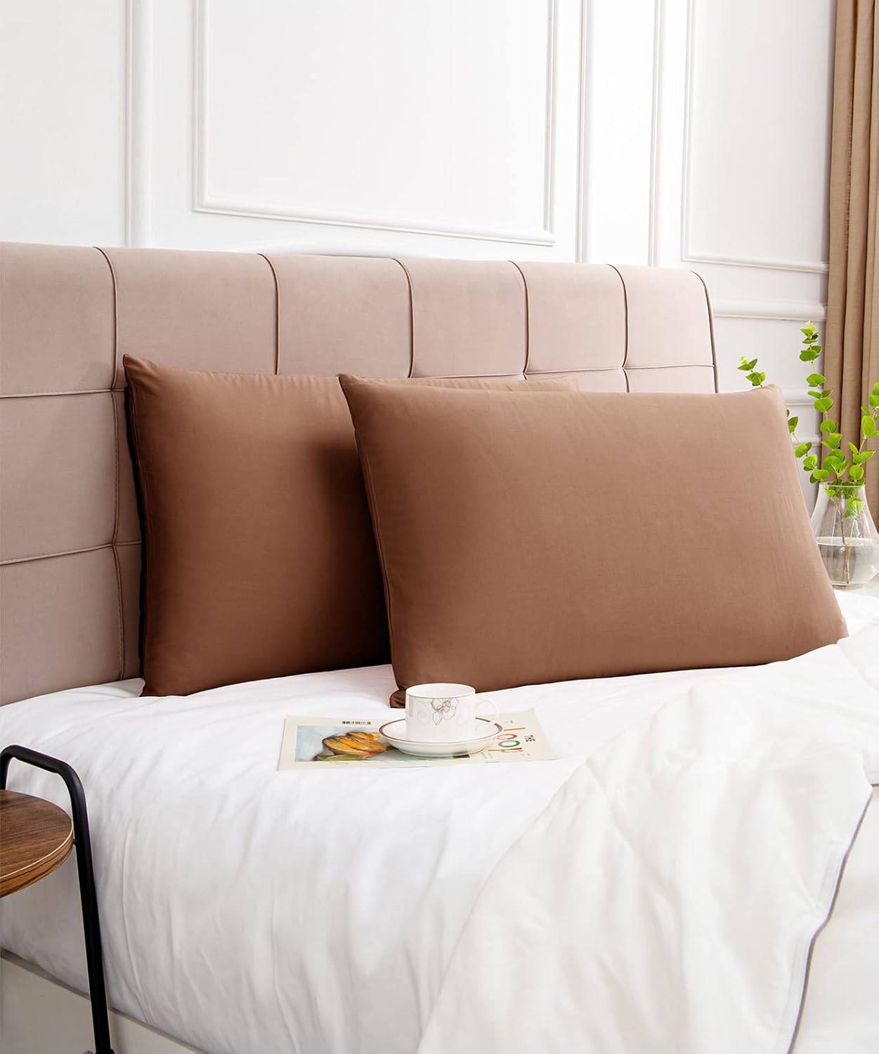 Warmstar Cotton Pillow Cases King Size Set of 2, 600 Thread Count Pillowcases 20x36 Inches, Soft Long Staple Cotton Pillowcases Breathable with Envelope Closure,Coffee Brown