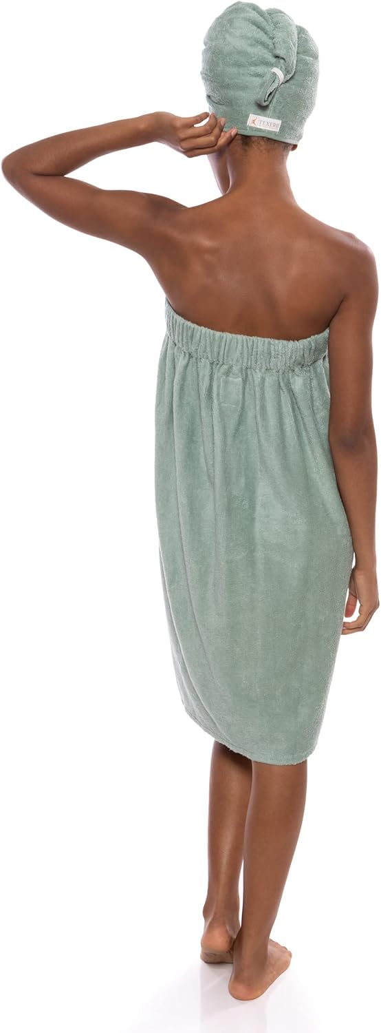 TexereSilk Women's Towel Wrap - Modal & Organic Cotton Blend (Lily Green, 2X/3X)