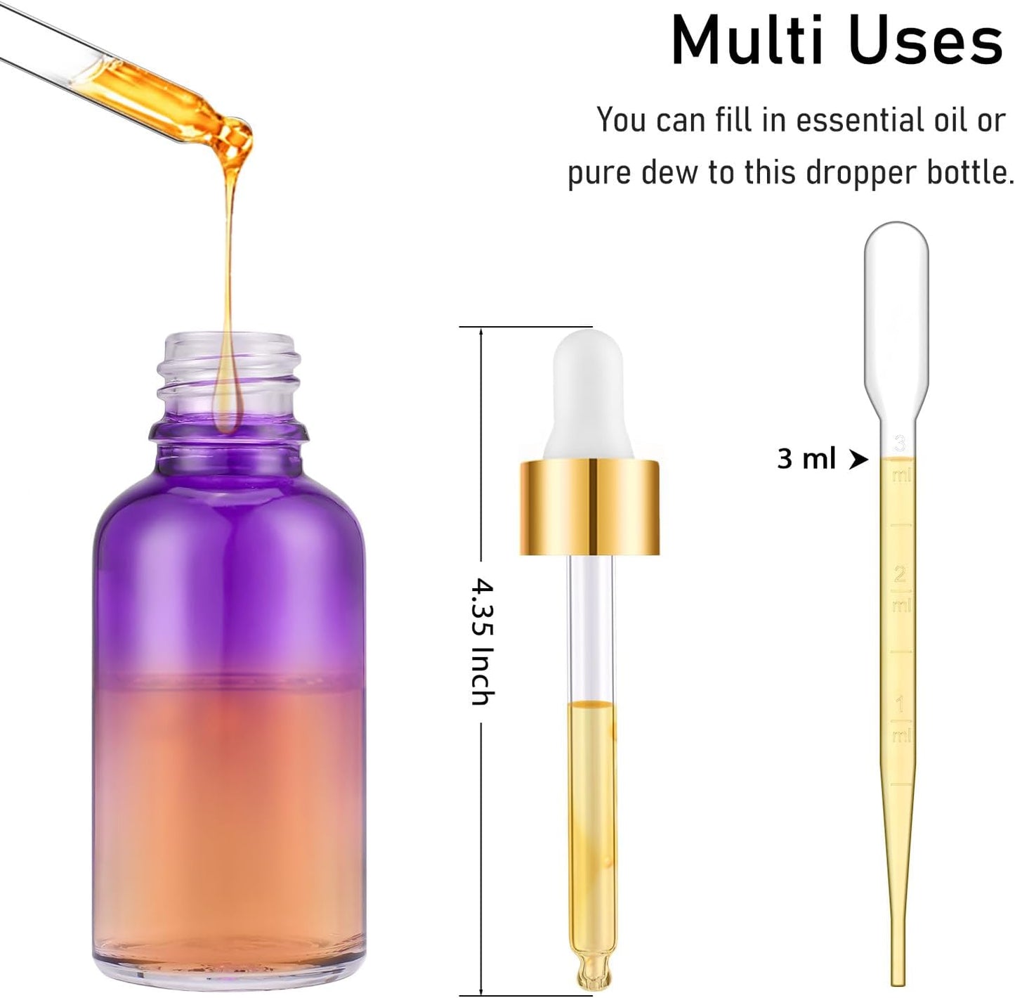 Bumobum 2 oz Dropper Bottle, Glass Eye Dropper Bottles with Golden Top Cap for Essential Oils, 24 Pack Tincture Bottle with Labels and Funnel