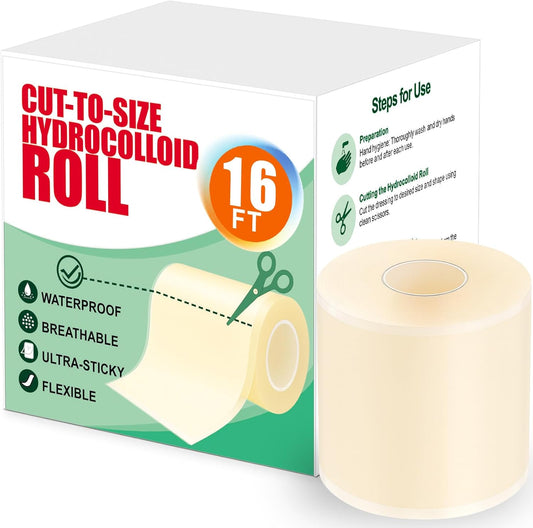 Hydrocolloid Roll for Wound Care – 2 in × 16 ft, Cut-to-Size Hydrocolloid Bandages, Extra Large Patch Tape, Ultra Absorbent, Waterproof & Flexible, First Aid Kit Essential