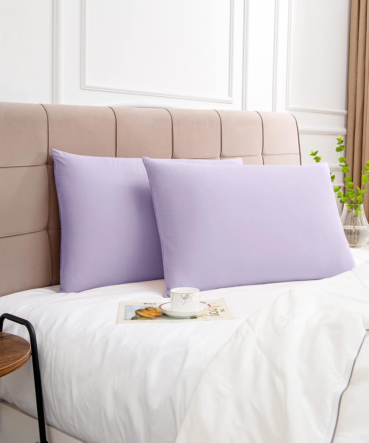 Warmstar Cotton Pillow Cases Queen Size Set of 2, 600 Thread Count Pillowcases 20x30 Inches, Soft Long Staple Cotton Pillowcases Breathable with Envelope Closure,Lavender