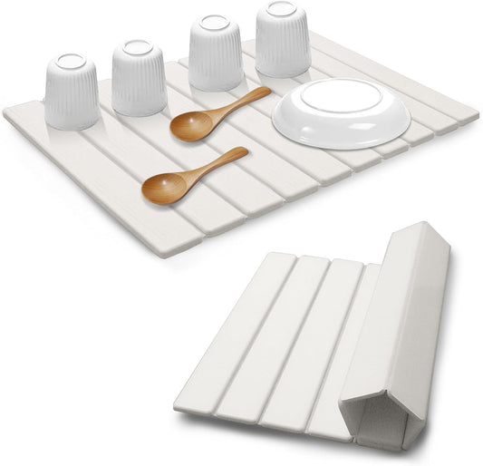 Stone Drying Mat for Kitchen Counter, Quick Dry Absorbent Collapsible Dish Drying Mat, Eco-Friendly Absorbent Diatomaceous Earth Mats for Dishes Bottles Cups Bathroom Any Counterop 24" x 15"