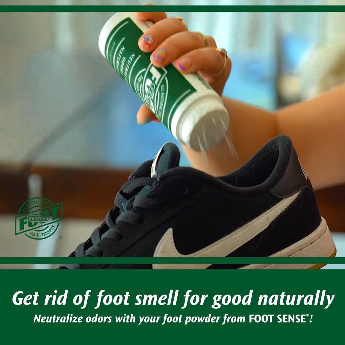 FOOT SENSE All Natural Foot & Shoe Powder, Foot Odor Eliminator for Long-Lasting Odor Control Lasts up to 6 Months, Disinfects & Deodorizes, Safe for Men, Women, Kids, Athletes, 100g