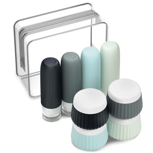 Travel Bottles 8 Pack, TSA Approved 3 oz Toiletries Containers, Leak Proof Silicone Squeezable Essentials Jars with Clear Bag