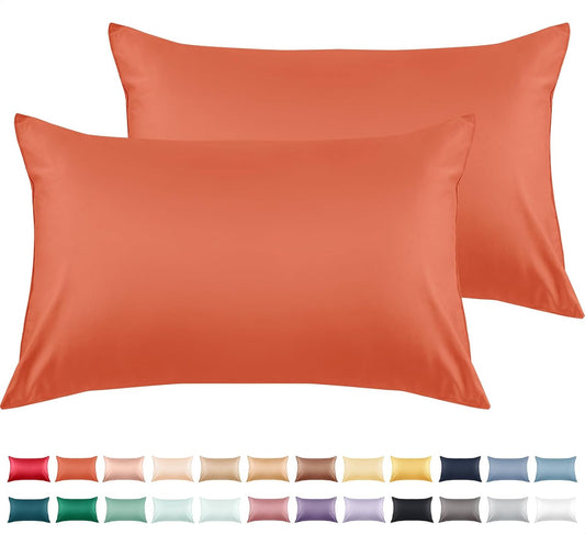 Warmstar Cotton Pillow Cases Standard Size Set of 2, 600 Thread Count Pillowcases 20x26 Inches, Soft Long Staple Cotton Pillowcases Breathable with Envelope Closure,Orange