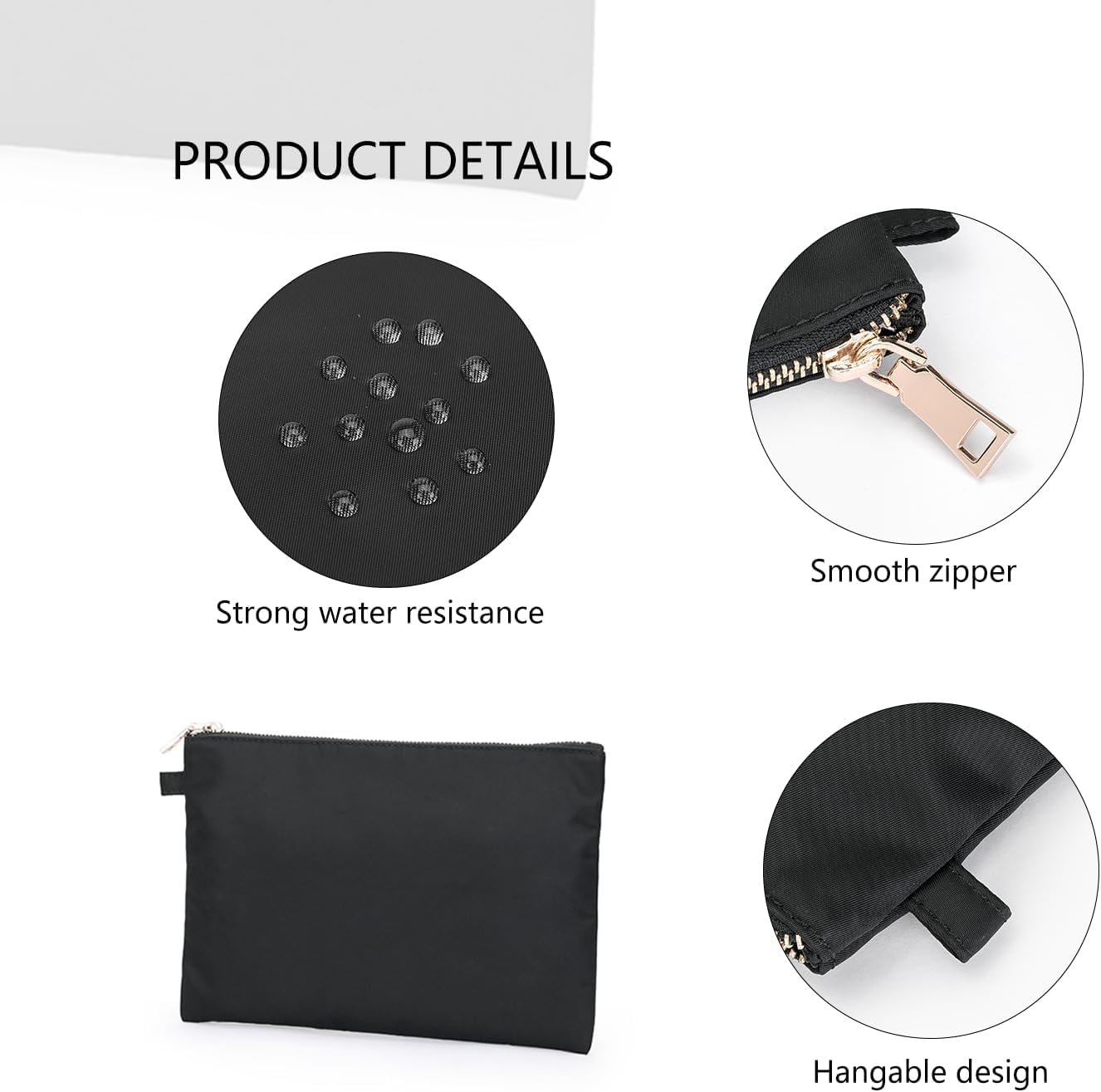 Zipper Pouch Storage Bag Simple and Stylish Women's Cosmetic and Travel Bag (Black-nylon-10)