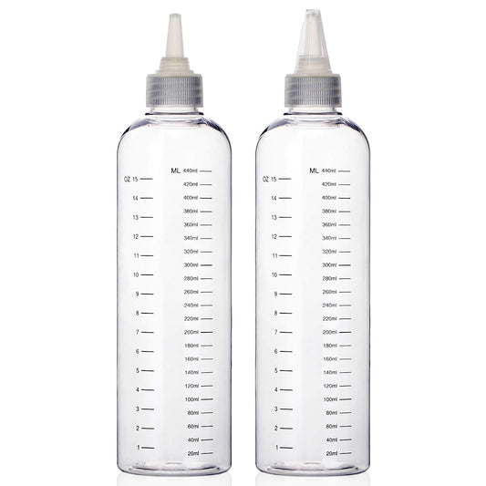 Segbeauty 16.9oz Hair Dye Bottles, 2Pcs 500ml Refillable Measured Hair Color Applicator Bottles, Clear Hair Color Squeeze Bottle with Graduated Scale, PET Twist Top Cap Tip Plastic Empty Dyeing Tool