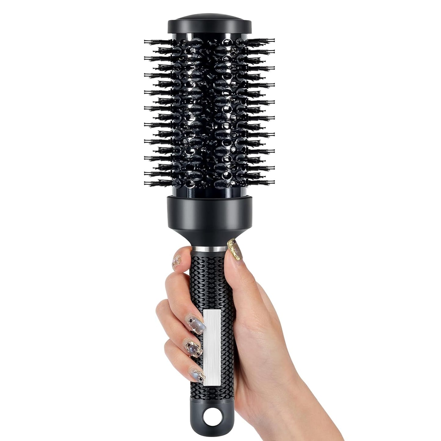 SIMPOR Round Brush, Nano Thermal Ceramic & Ionic Tech Round Barrel Hair Brush with Boar Bristles, Roller for Blow Drying (Black, 2.4 Inch, Barrel 1.3 inch, 32mm)