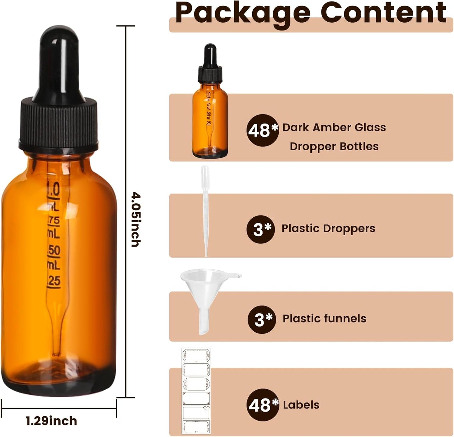 AuroTrends Amber Dropper Bottle 1 oz 24Pack, Glass Tincture Bottles with Dropper - Amber Glass Dropper Bottle 1 oz with Funnel/Stickers/Plastic Graduated Pipette (1fl.oz, Set of 24)
