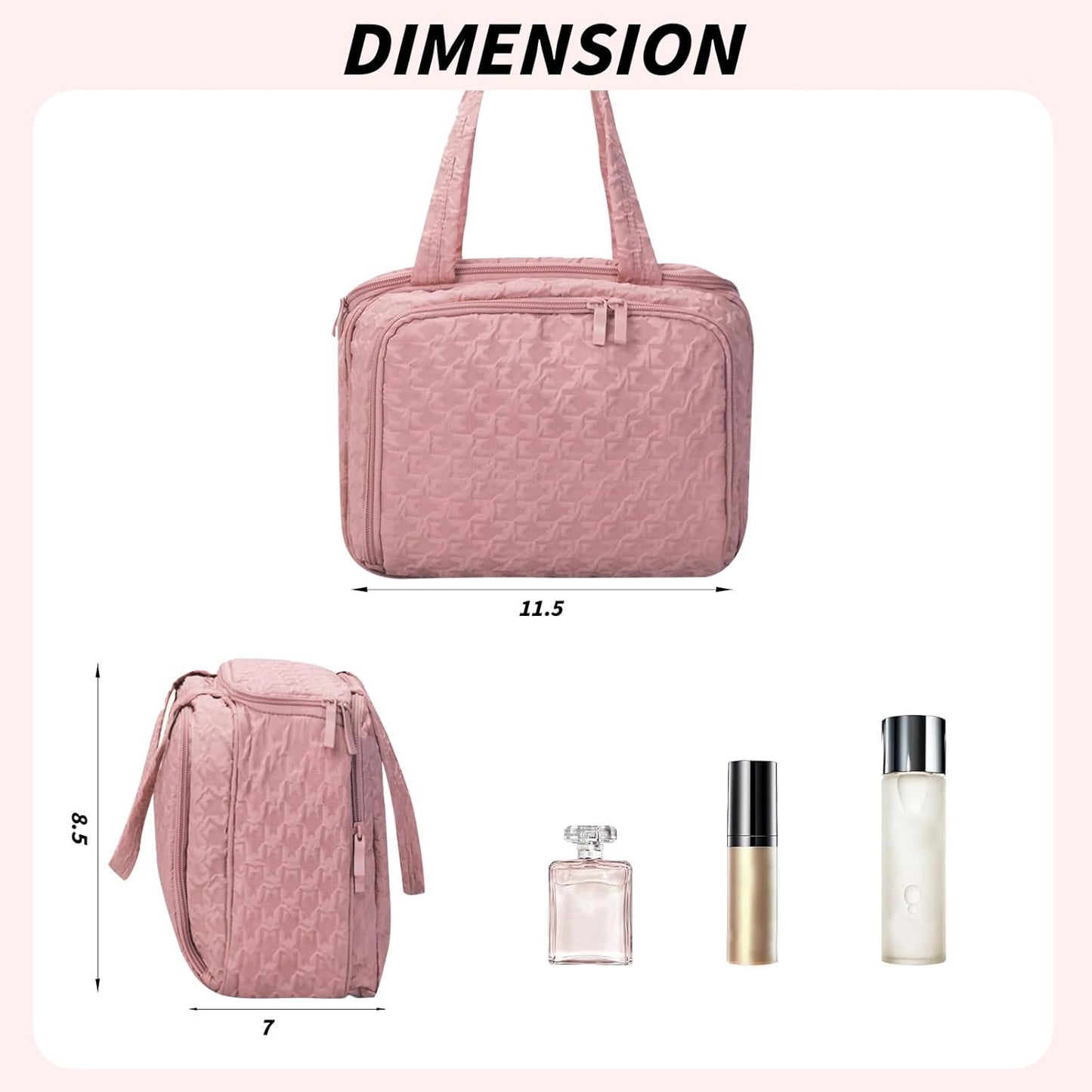 SUNRISING Travel Toiletry Bag，Large Toiletry Bag for Women，Water-Resistant Cosmetic Makeup Bag Organizer with Handle，Travel Toiletries Skincare Organizer Dopp Kit Bag for Accessories Essentials- Pink