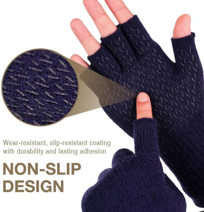 Rahhint Alpaca Wool Fingerless Gloves for Men Women Double-Layer Fleece Lined Winter Liner Warm Windproof Knitted
