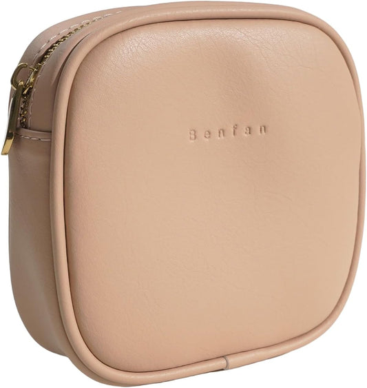 Leather Cosmetic Bag for Women Small Zipper Makeup Bag for Purse Waterproof Travel Makeup Organizer Charger Storage Pouch Color Pink