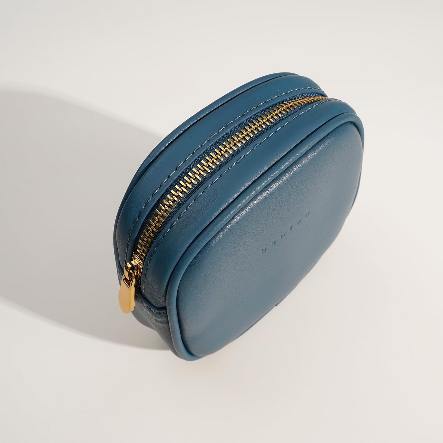 Leather Cosmetic Bag for Women Small Zipper Makeup Bag for Purse Waterproof Travel Makeup Organizer Charger Storage Pouch Color Blue