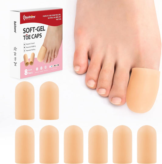 Bukihome 8 Pcs Gel Toe Cap, Big Toe Protector for Women Men - Cushions and Protects to Cover Toes, Relief Toe Pain from Ingrown Toenails, Corns, Blisters, Hammer Toes (Large Size)