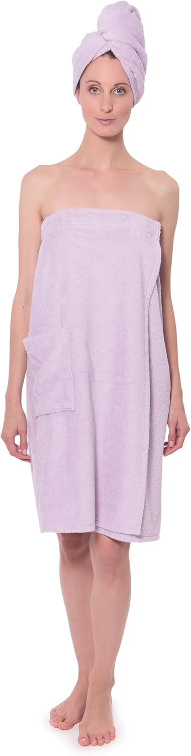 TexereSilk Women's Towel Wrap - Rayon Cotton Blend Spa Wrap Set (Large/X-Large, Lavender Fog)