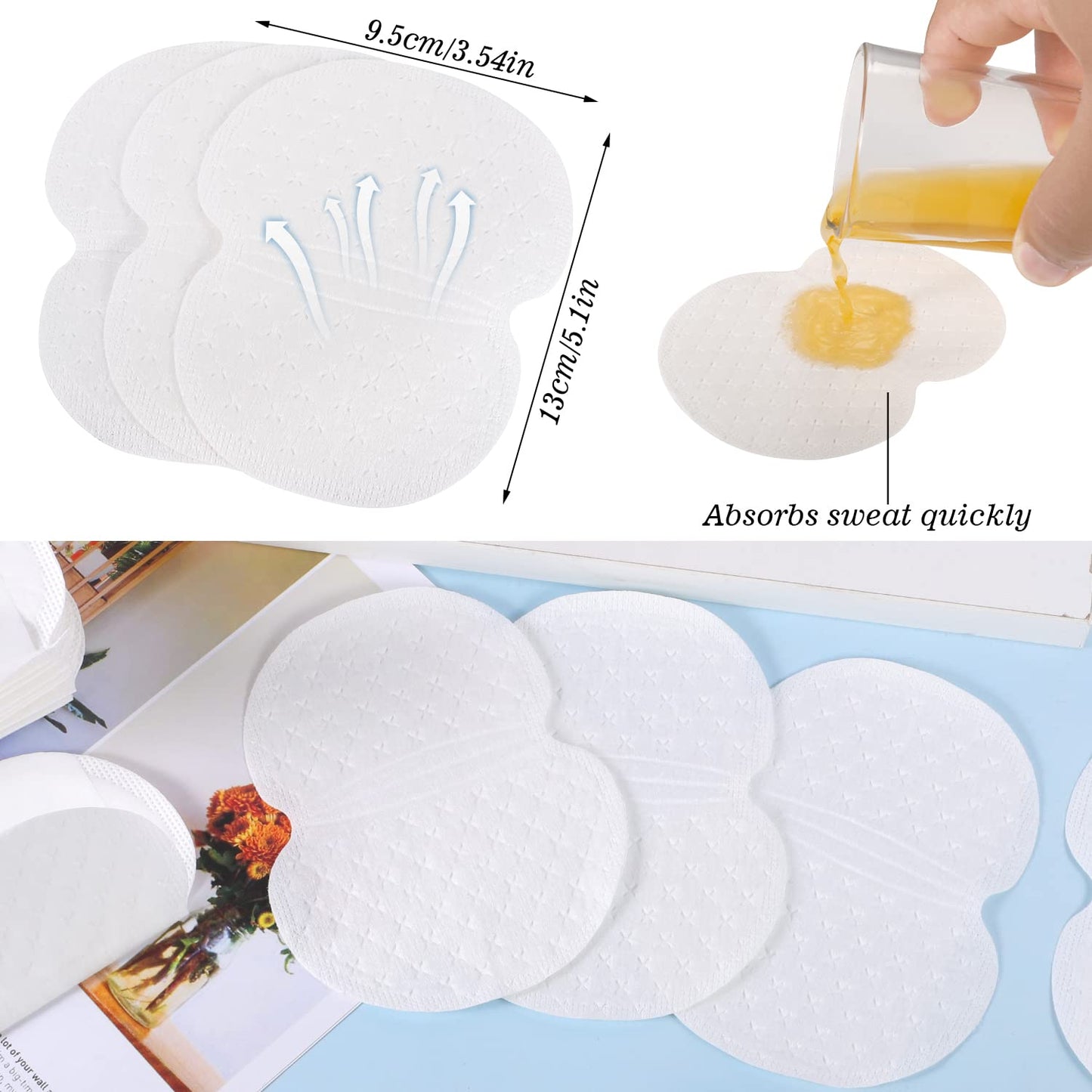 100 Pcs Underarm Sweat Pads, Armpit Sweat Pads for Women and Men, Disposable Underarm Pads for Clothing Sweating Comfortable Unflavored Non Sweat Armpit Protection(5.1 * 3.54 inch, 100)