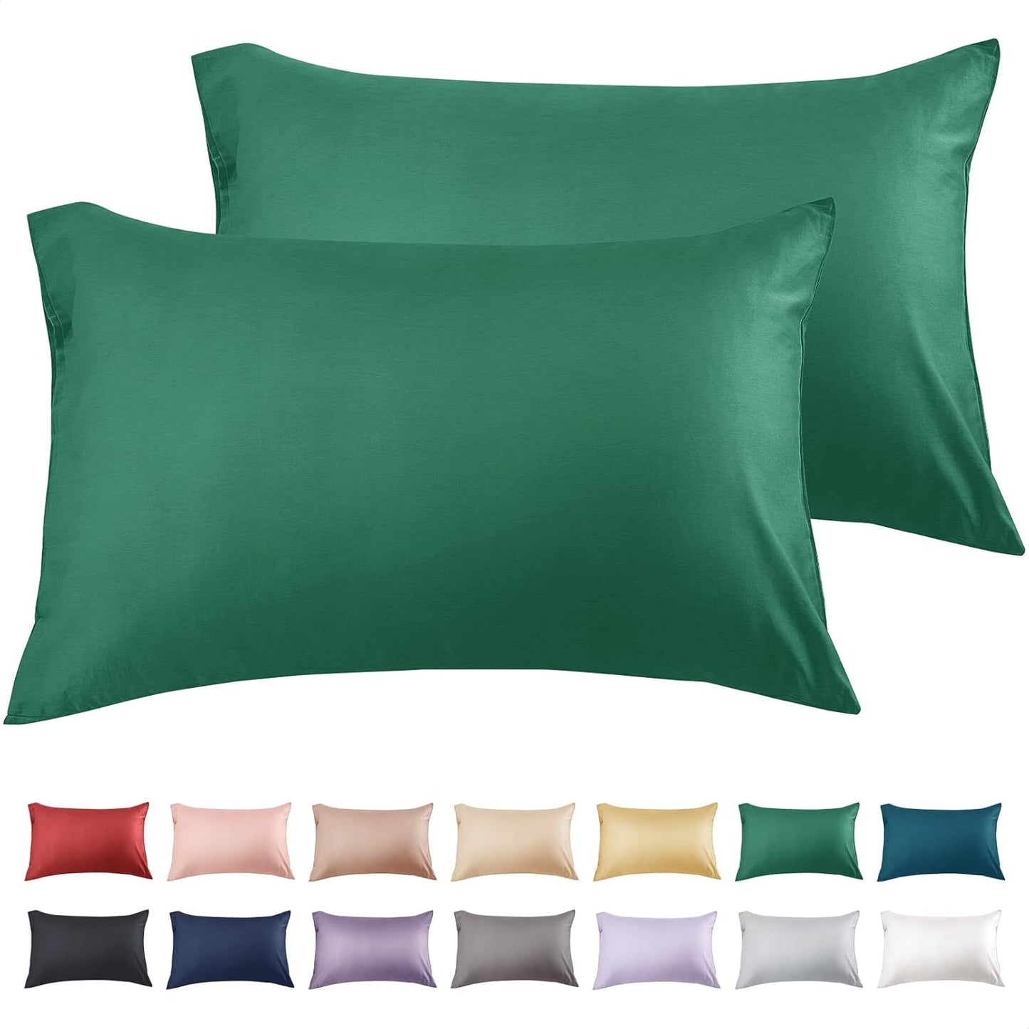 Warmstar Cotton Pillow Cases King Size Set of 2, 600 Thread Count Pillowcases 20x36 Inches, Soft Long Staple Cotton Pillowcases Breathable with Envelope Closure,Dark Green