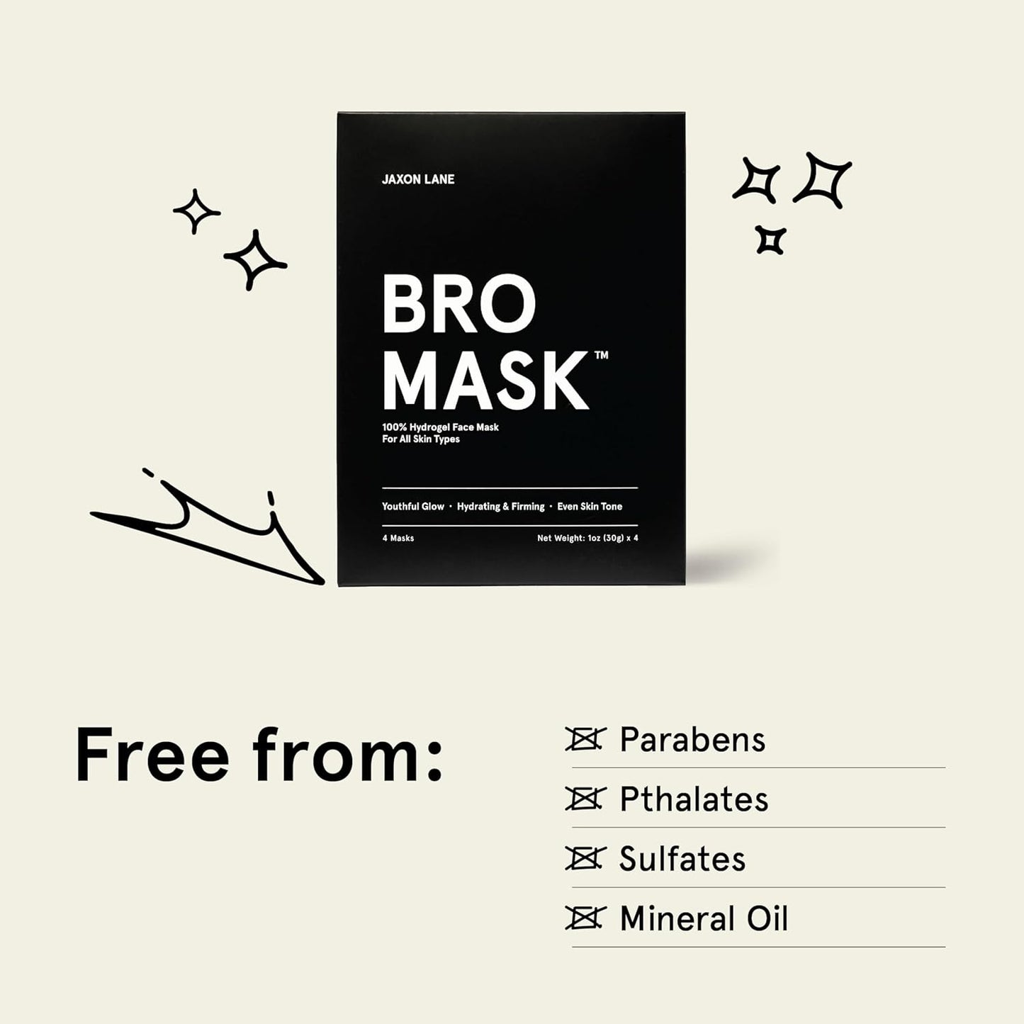JAXON LANE BRO MASK Korean Face Mask for Men: Premium Mens Face Mask Skin Care & Facial Anti Aging Sheet Masks with Hydrogel, Vitamin C & E, Hydrating Hyaluronic Acid & Hydrolyzed Collagen (4 Pack)