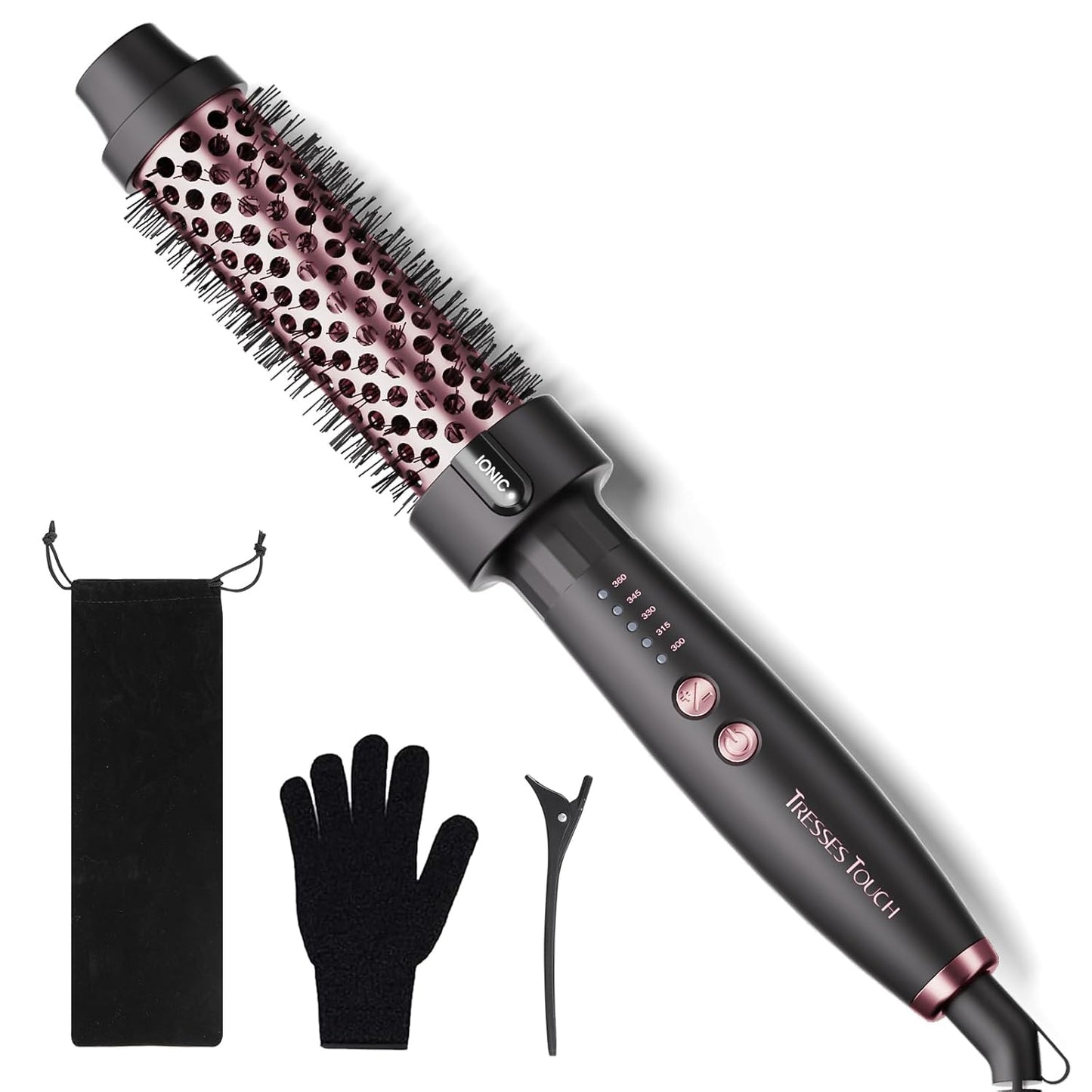 Thermal Brush 1.25 Inch with 5 Temp Settings, Universal Voltage Hot Hair Curling Iron, Ceramic Tourmaline Ionic Thermal Round Curling Brush Suitable for Medium and Long Hair, Rose Gold