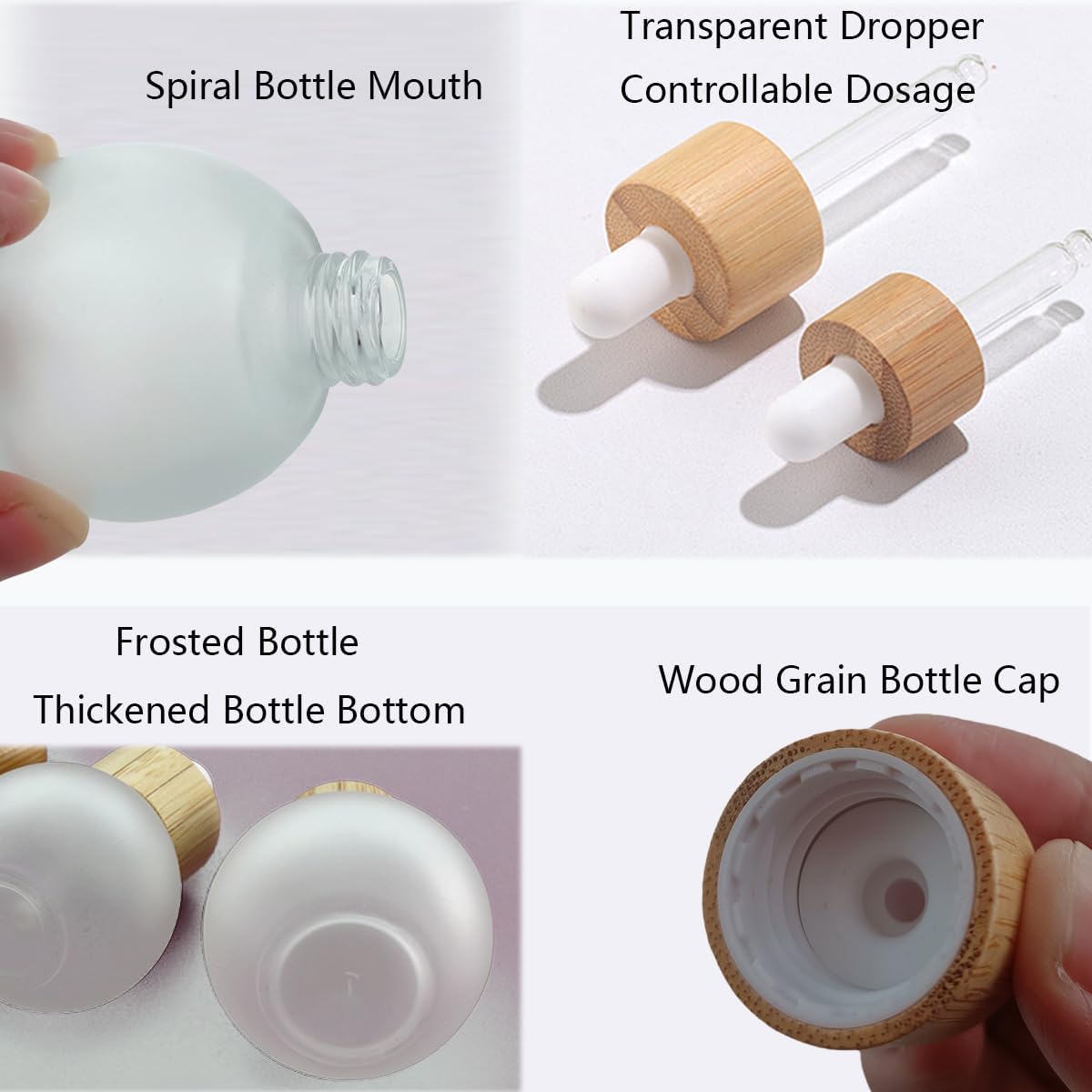 Frosted Glass Dropper Bottles, 50ml Small Bulb Shape Essential Oil Dropper Bottle Perfume Dispenser Bottle with Dropper and Bamboo Lid for Essential Oils, Perfumes and Other DIY Liquids(4Pcs)