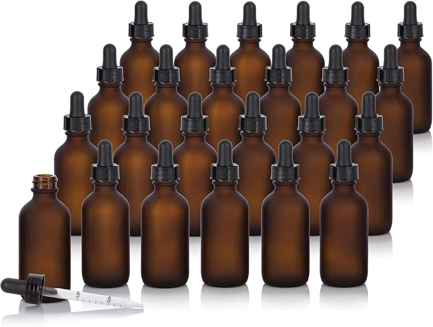 24 Pack Frosted Amber Dropper Bottles, 2oz/60ml Glass Tincture Bottles with Measured Eye Dropper, Leak Proof Travel Bottles for Essential Oils/Chemistry Lab Chemicals/Colognes & Perfumes