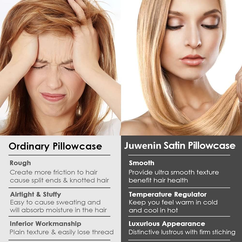 JUWENIN,Luxury Satin Pillowcase with Zipper (Silky Satin Pillow Case for Hair) Set of 2 (Standard, Burgundy)