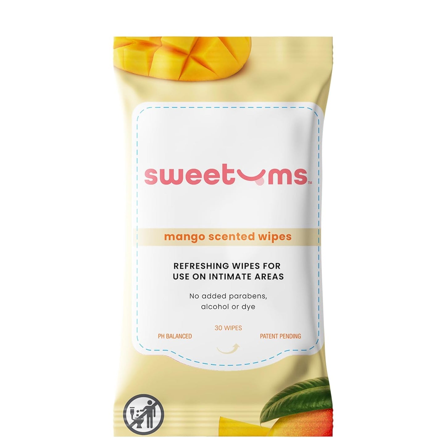 Mango Scented Daily Feminine Wipes for Women – pH Balanced Unflavored Intimate Wipes – Water-Based, Aloe-Infused, Gentle on Sensitive Skin – Vegan, No Alcohol or Dyes, Travel-Friendly - 30ct