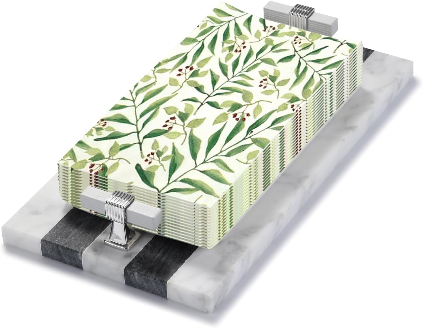 Marble Guest Towel Holder Disposable Paper Towel Tray Vanity Tray Sliver Color Handle, Bathroom Sink Tray Bathroom Napkin Holder