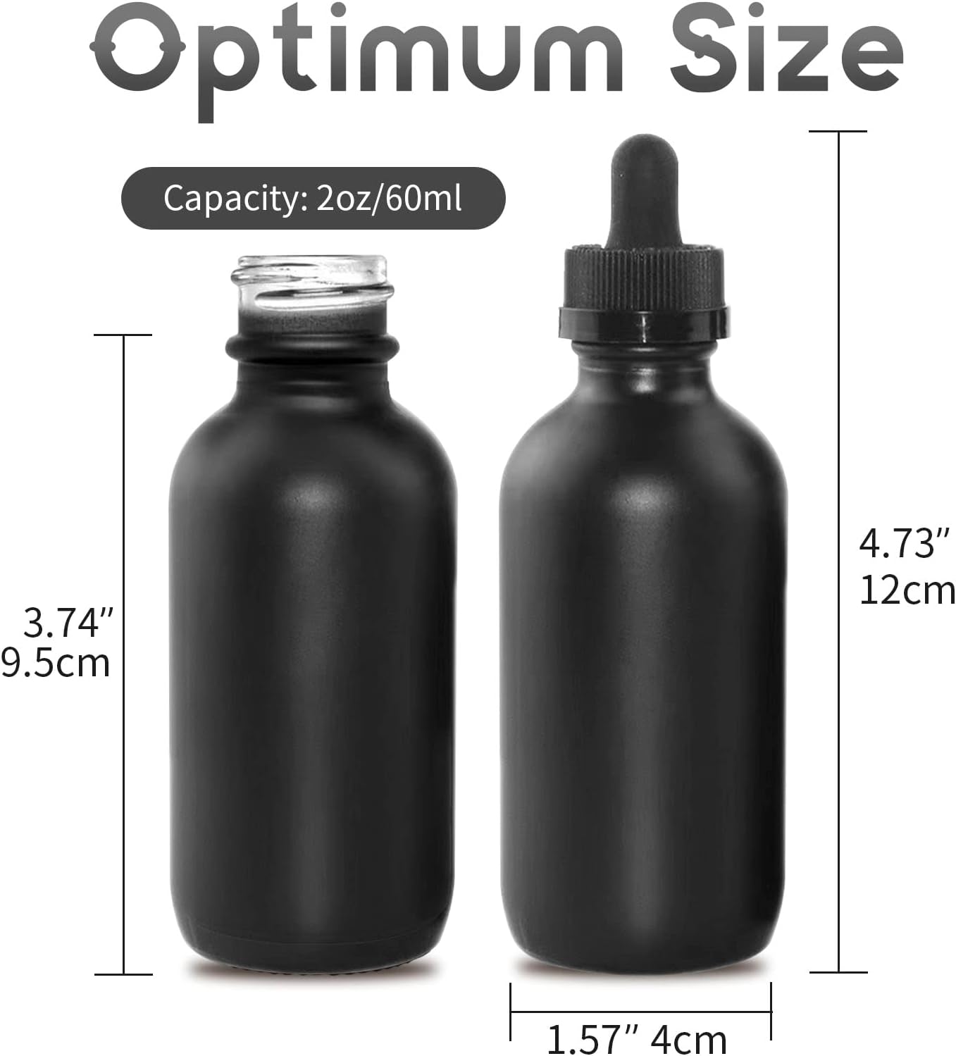 24 Pack Frosted Black Dropper Bottles, 2oz/60ml Glass Tincture Bottles with Measured Eye Dropper, Leak Proof Travel Bottles for Essential Oils/Chemistry Lab Chemicals/Colognes & Perfumes