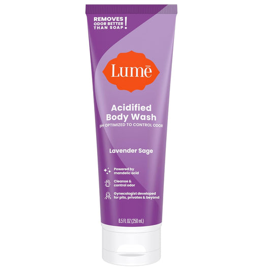 Lume Acidified Body Wash - 24 Hour Odor Control - Removes Odor Better than Soap - Moisturizing Formula - Formulated Without SLS or Parabens - OB/GYN Developed - 8.5 ounce (Lavender Sage)