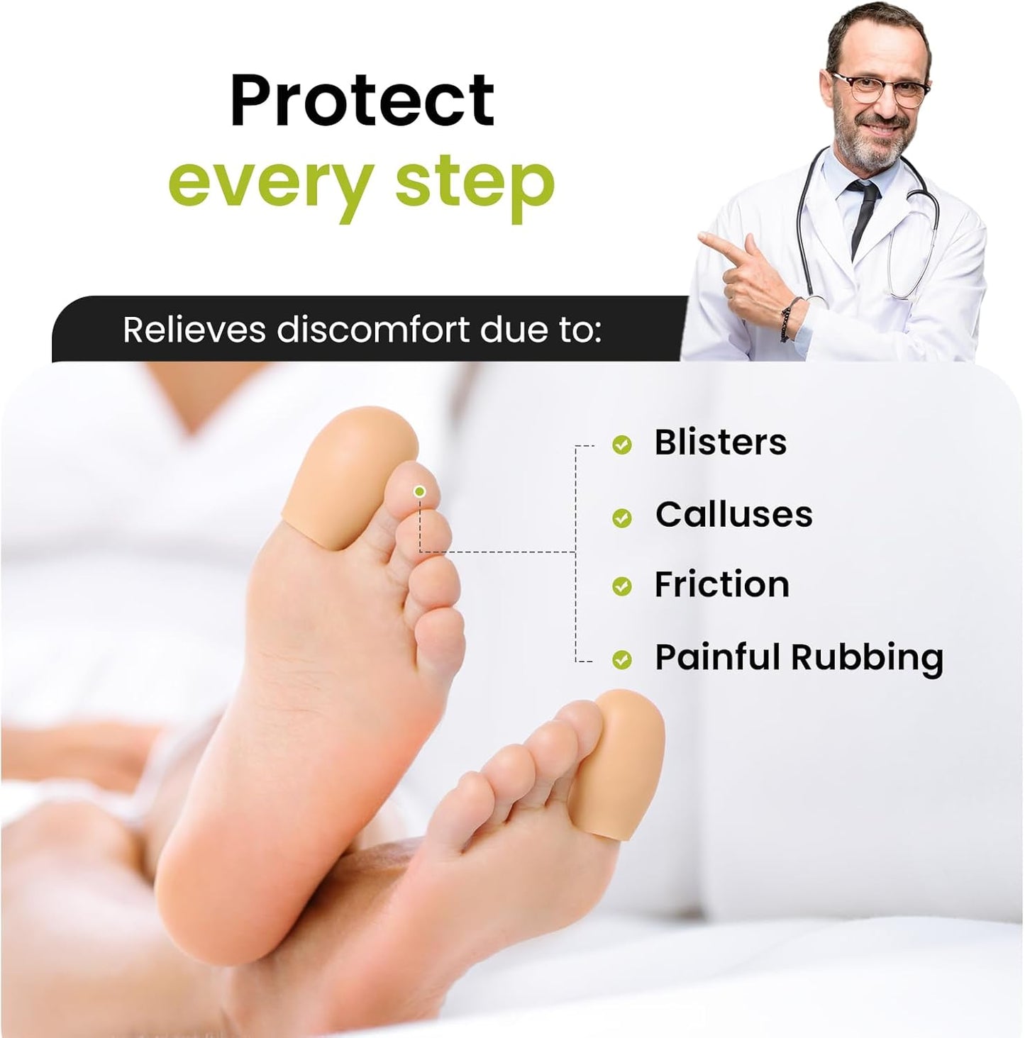 Bukihome 8 Pcs Gel Toe Cap, Big Toe Protector for Women Men - Cushions and Protects to Cover Toes, Relief Toe Pain from Ingrown Toenails, Corns, Blisters, Hammer Toes (Large Size)