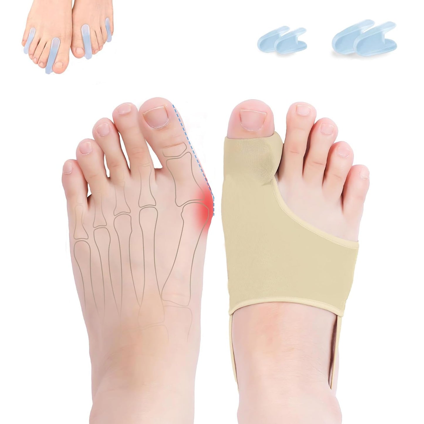 Bunion Relief Sleeves Bunion Pads Brace Cushions Toe Straightener with Silicone Gel Big Toe and Pinky Separator Spacer Hallux Valgus Relief Kit Pack (Large)