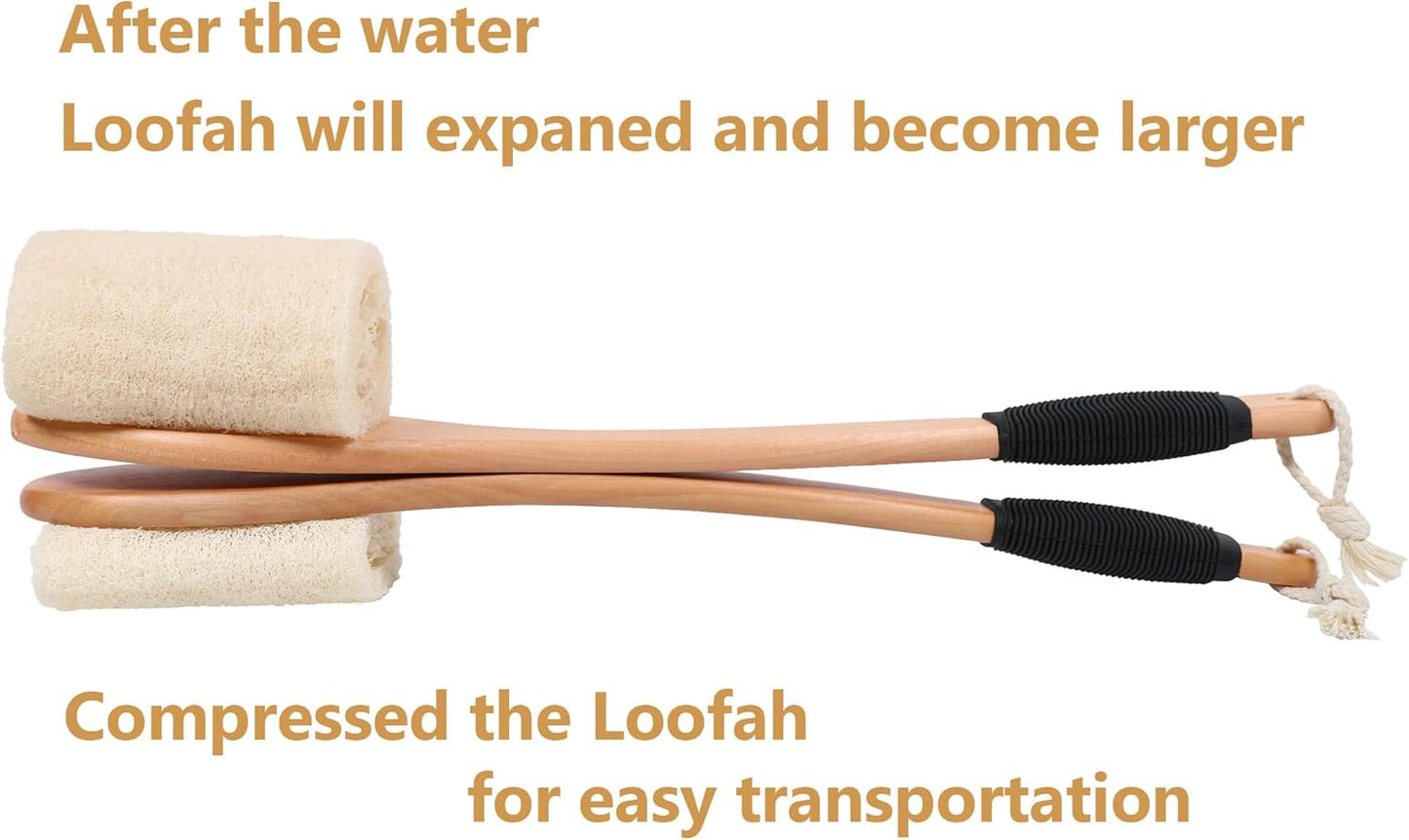 OWIIZI Back Loofah Scrubber Brush with Long Handle, Hard Loofa Sponge Body Bath Scrubber for Shower, Natural Luffa Skin Exfoliating On a Stick for Men Women Elder