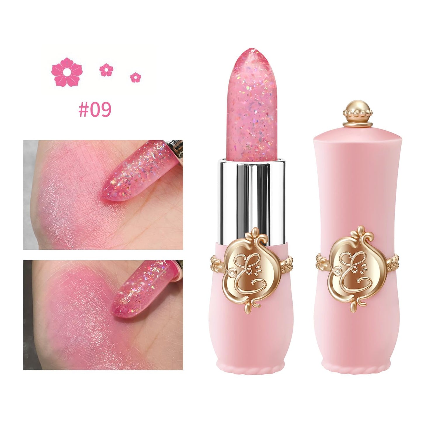 BestLand 3 Pcs/Set Flower Jelly Lipstick Set Temperature Change Moisturizer Long Lasting Nutritious Glossy Shine Lip Balm Magic Gold Crystal PH Color Change Lip Gloss for Women