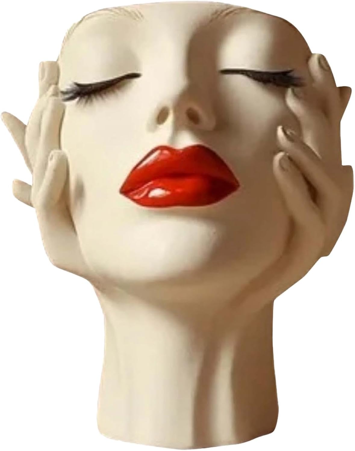 Makeup Brush Organizer, Boho Women Head Shape Sculpture, Modern Desk Decor Pen Holder, White Female Face Vase Bookshelf Decor, Office Shelf Organizer for Vanity, Living Room, Home (Beige 3)