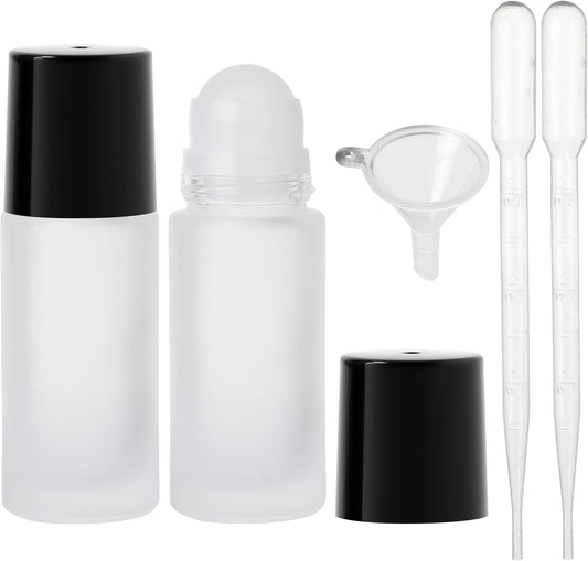 Essential Oil Roller Bottles, 2PCS (50ml/30ml) Thick Glass Perfume Roller Bottles with Funnel and Dropper Glass Empty Bottles Beauty and Personal Care Tools for Fragrance (White, 30ML)