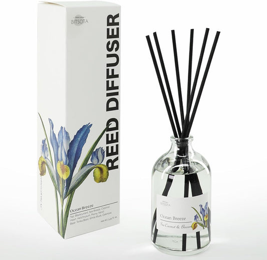 Reed Diffuser Set, 3.52 oz (100ml) Scented Diffuser with Sticks Home Fragrance Reed Diffuser for Bathroom Shelf Decor, Ideal Gift for Woman (Ocean Breeze)