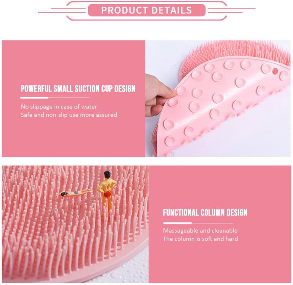 Silicone Shower Foot Scrubber Mat, Upgraded Wall Mounted Slip Suction Cups Foot Scrubber Cleaner, 2025 New Foot Back Cleaning Pad Back Washer Back Exfoliating Bath Wash Pad (Pink)
