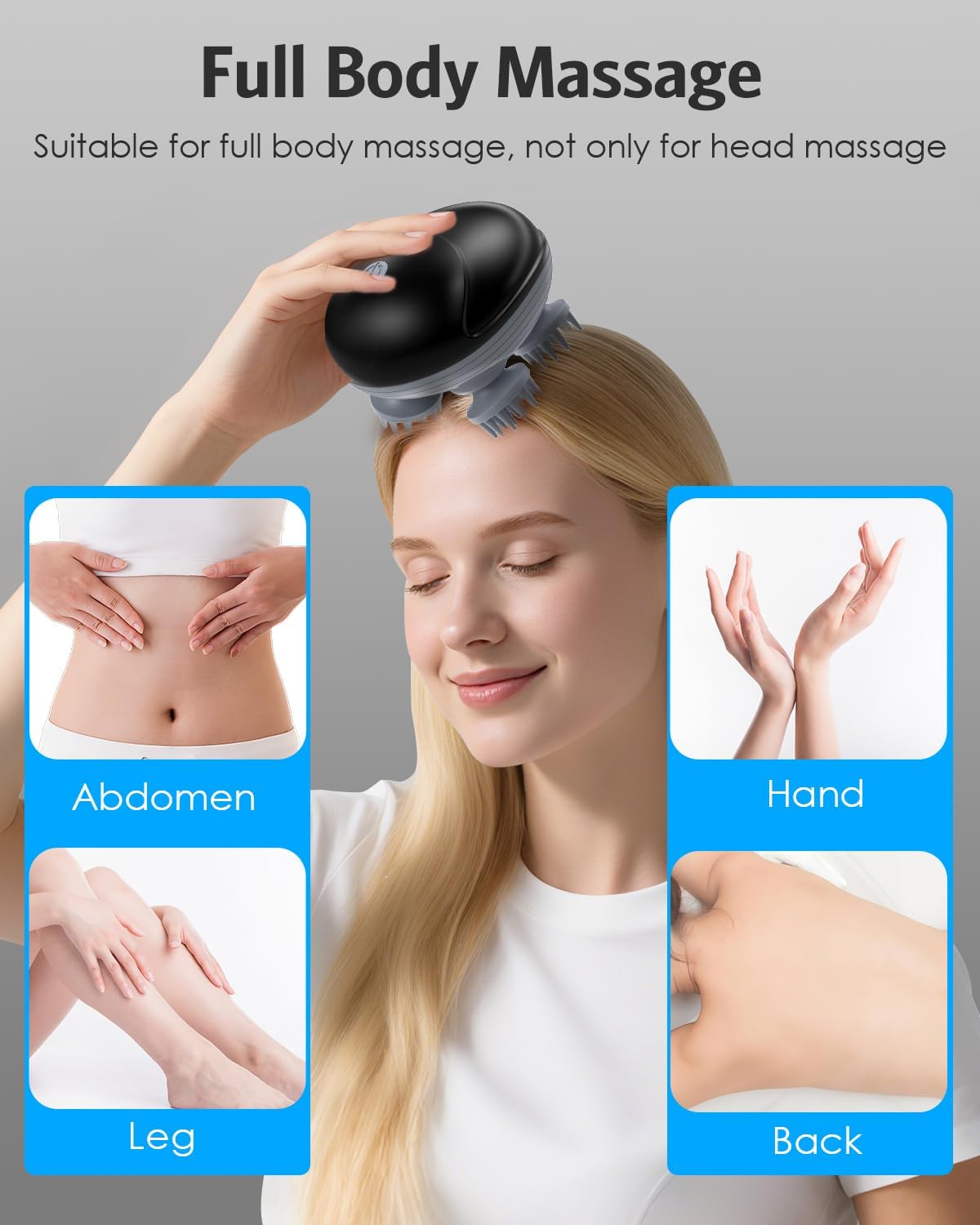 AMIR Electric Scalp Massager, Portable Head Scratcher with 96 Kneading Nodes, Handheld for Stress Relief and Pain Relief, Ideal Gifts for Women, Men (Black)