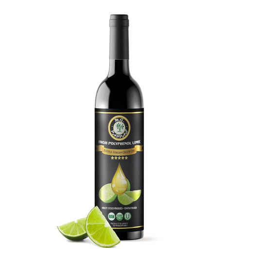 M.G. PAPPAS High Polyphenol Rich Lime Infused Olive Oil Extra Virgin - Polyphenol Lab Report 650mg/kg - Unfiltered Cold Pressed Greek EVOO - Award Winning - Cooking Lime Oil – 12.7 Oz 375ml