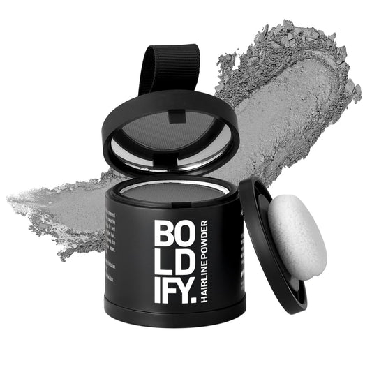 BOLDIFY Hairline Powder (LARGE, 10g) - Root Touch Up Hair Color for Gray Coverage - Bald Spot Concealing Hair Powder for Women & Men - 48-Hour Stain-Proof - Gray