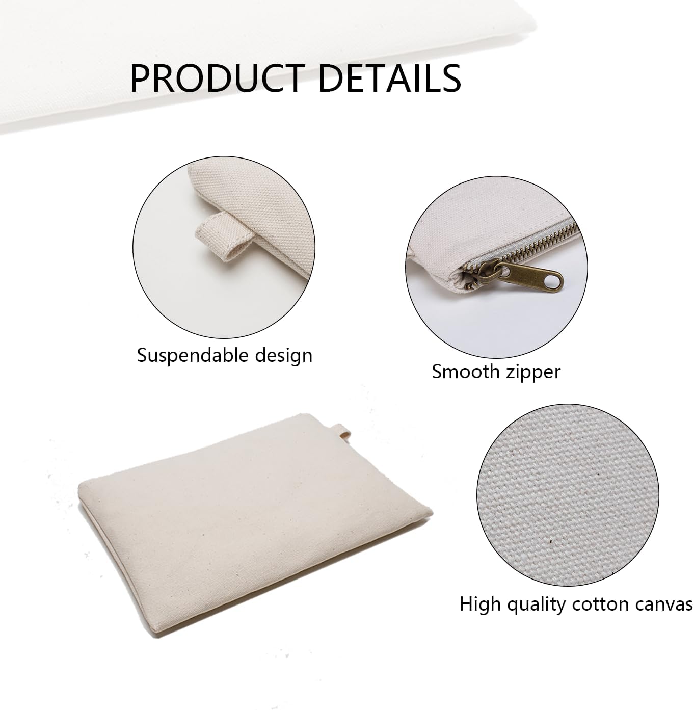 Cosmetic Bag plus wrist Multipurpose Makeup Bag with Zipper Cotton Canvas Bag Travel Bag Pencil Bag (Beige-basic, S)