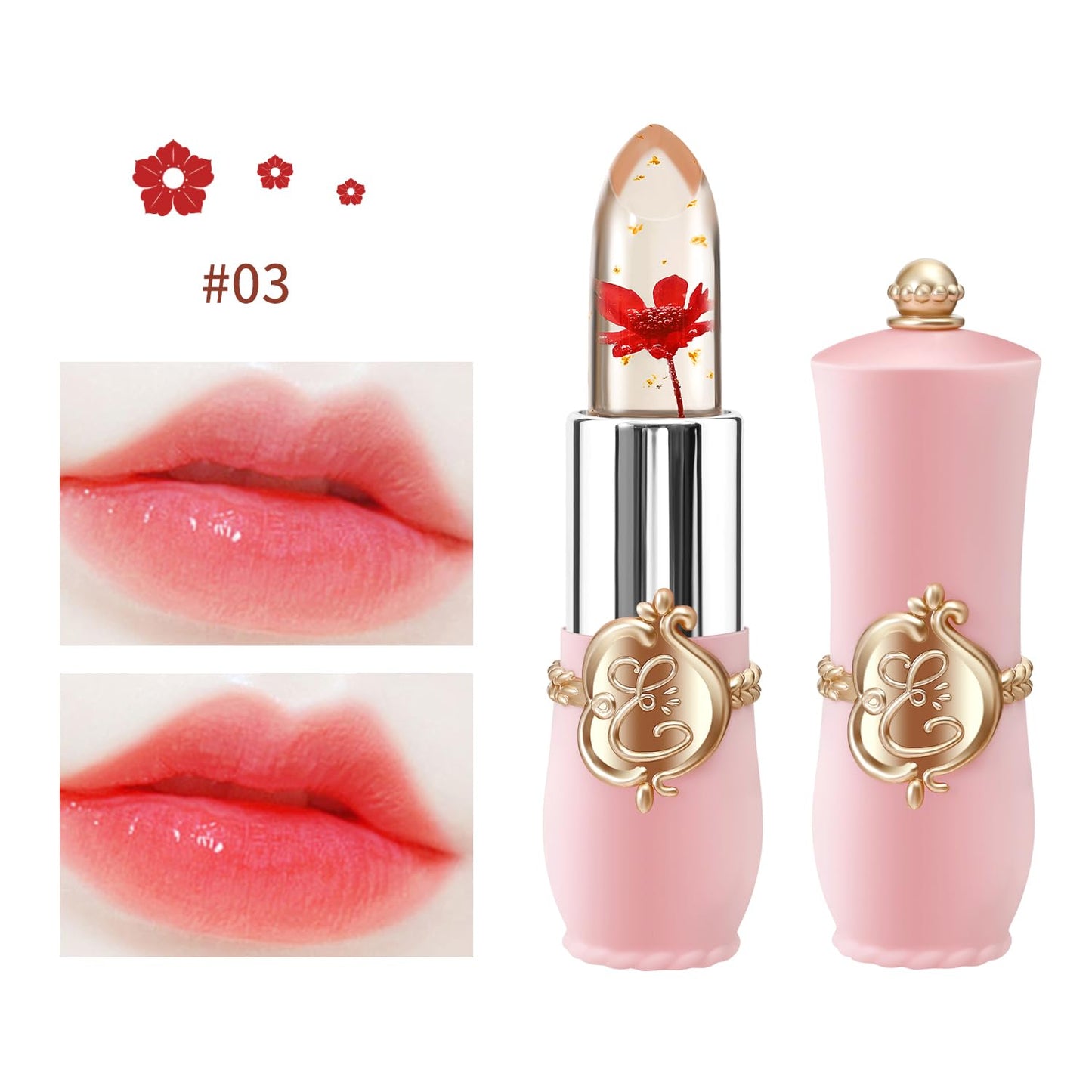 BestLand 3 Pcs/Set Flower Jelly Lipstick Set Temperature Change Moisturizer Long Lasting Nutritious Balm Magic Color Change Lip Gloss (3Pcs Flower Jelly Lipstick 010203)