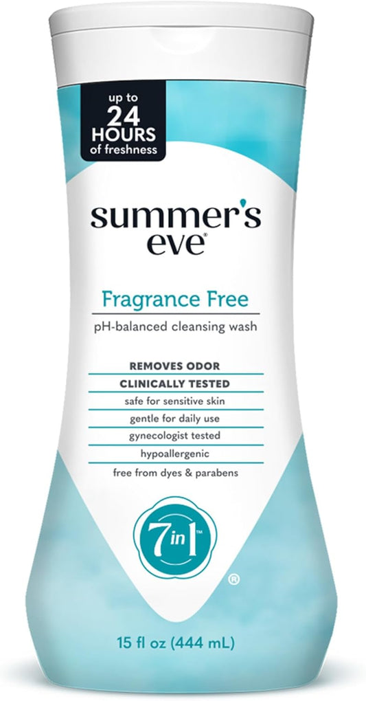 Summer's Eve Fragrance Free All-Over Feminine Wash, Gentle pH-Balanced Body Wash for Women, Removes Vaginal Odor, 15 Fl Oz