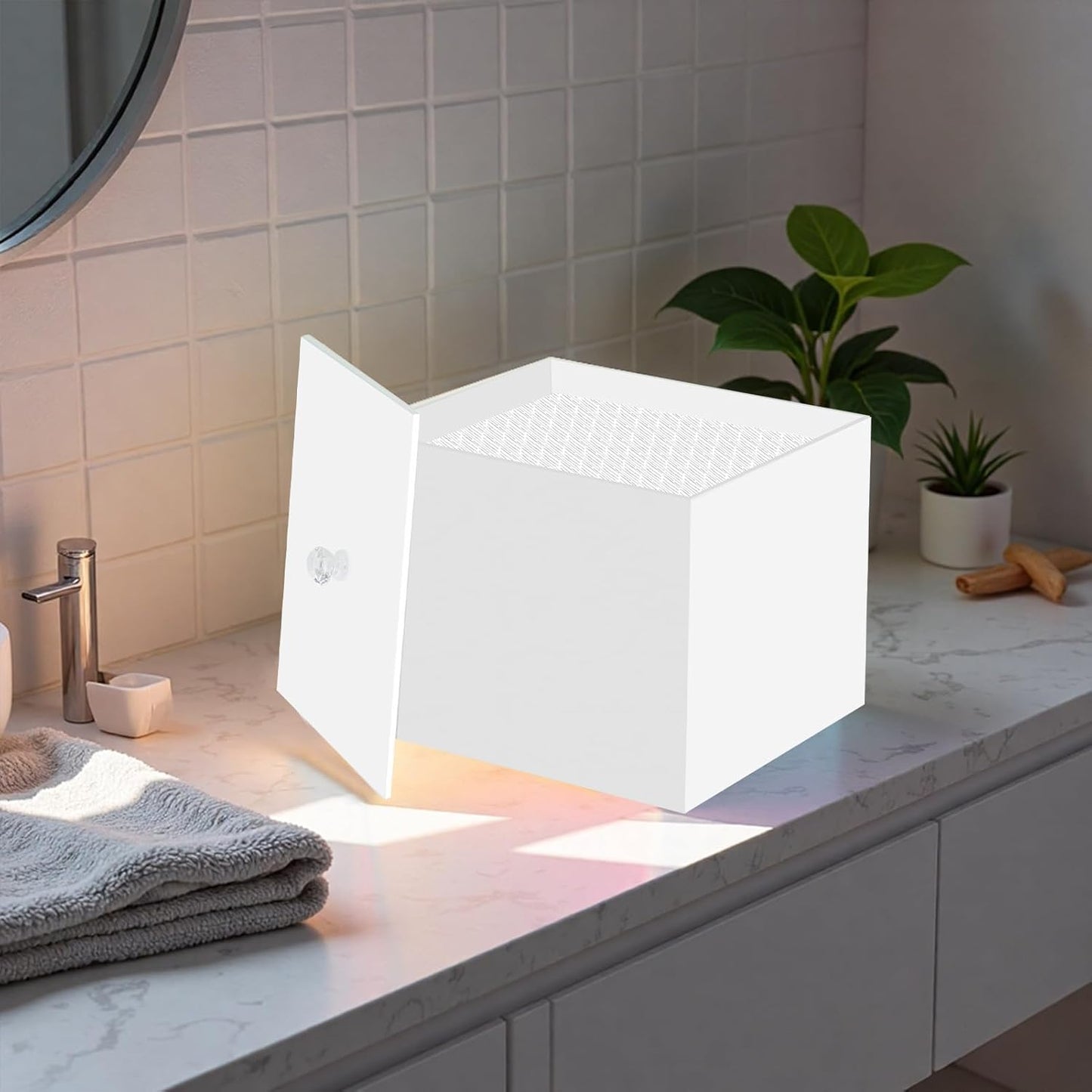 Face Towel Box, Acrylic Facial Disposable Towelettes Holder Container for XL Face Towels and Protects from Dust, White