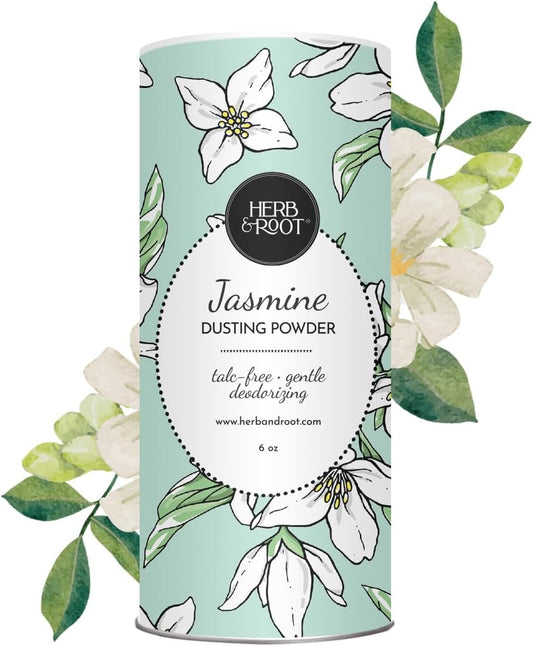 Jasmine Talc-Free Dusting Powder with Arrowroot & Oats - Soothing Body Powder for Women, Chafing, Deodorizing, Foot & Shoe Freshness