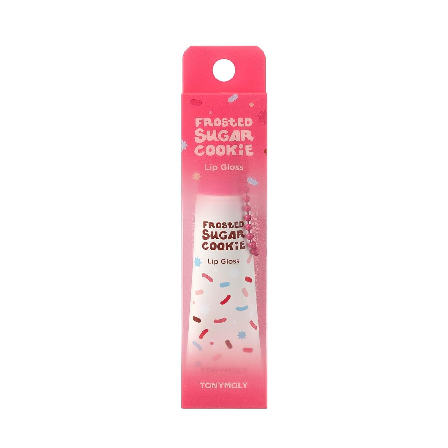 TONYMOLY Frosted Sugar Cookie Lip Gloss Key Chain – Hydrating Non-Sticky Gloss with Soft Apricot Tint & Golden Shimmer, Limited Edition Holiday Korean Lip Balm