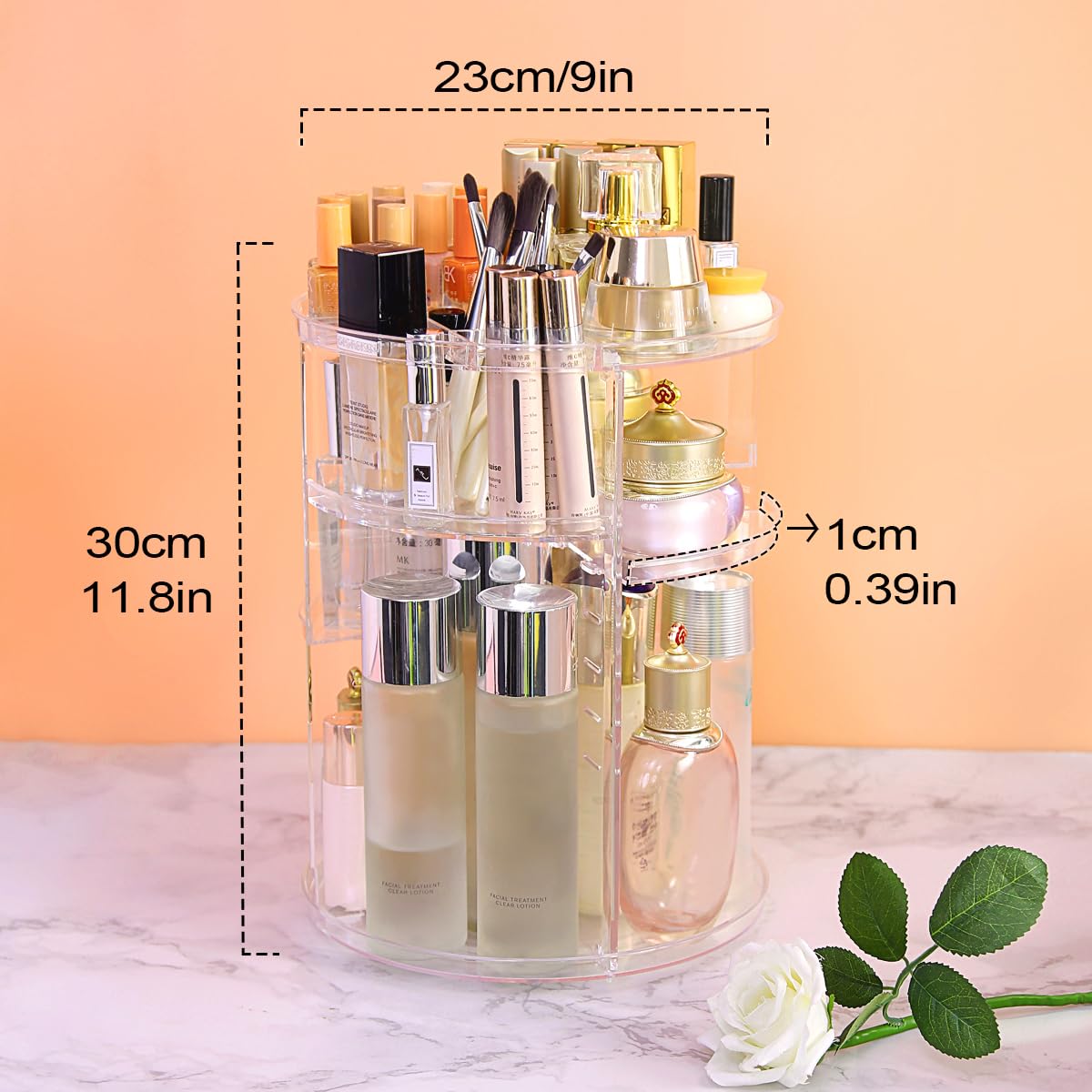 360 Rotating Makeup Organizer,Skincare Perfume Organizer,With Brush Holder Cosmetic Display Case Adjustable Detachable Shelves,Fits Bedroom Dresser or Countertop Multifunctional Cosmetic Holder